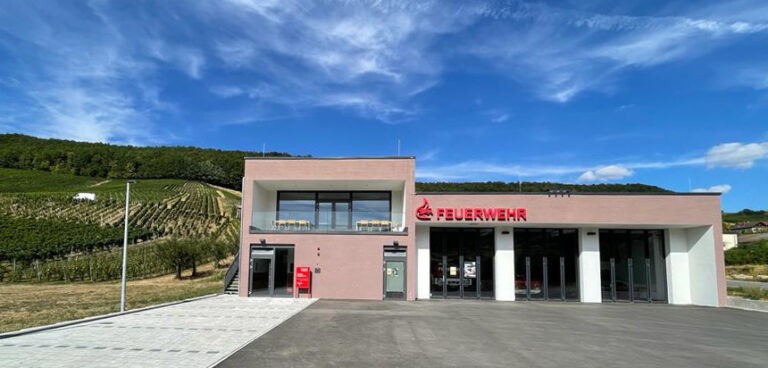 Folding doors for the construction of a new fire station building.